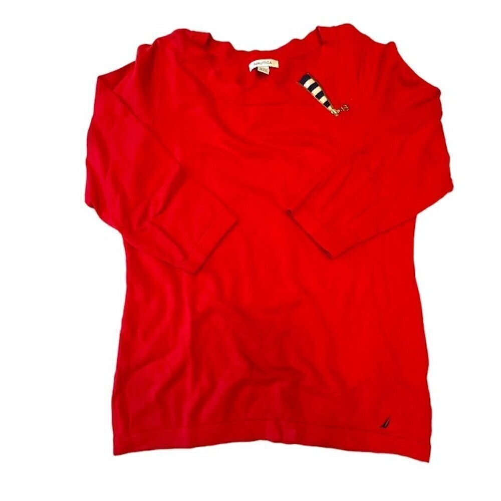 Nautica WOmens Red Sweater 3/4 Sleeve Size L